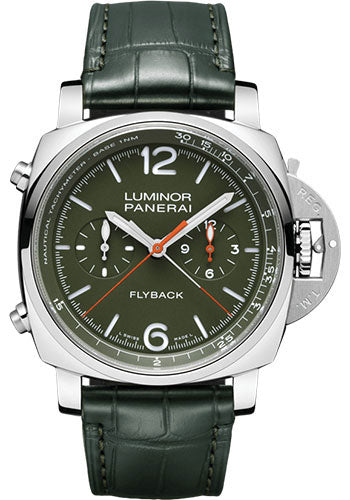Panerai Luminor Chrono Flyback Verde Militare - 44mm Polished Steel Case - Green Dial - PAM01296
